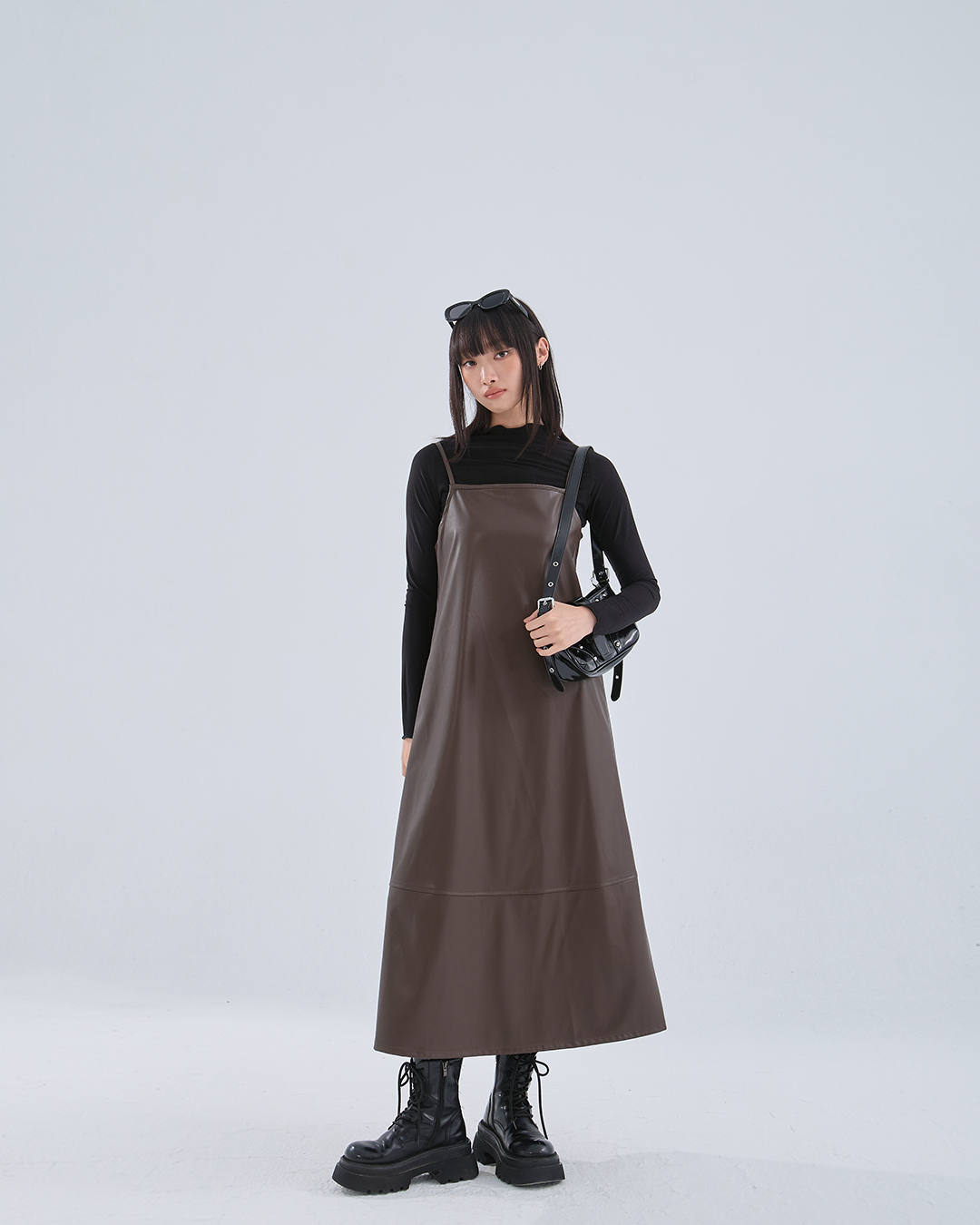 レザー切替キャミワンピース 3色展開