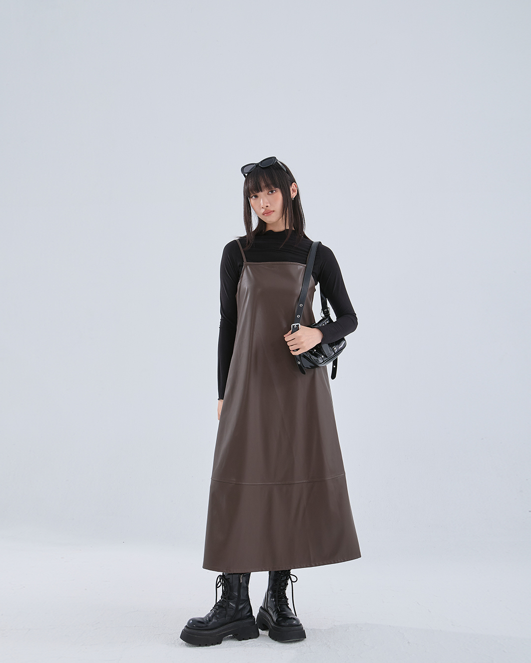 レザー切替キャミワンピース 3色展開