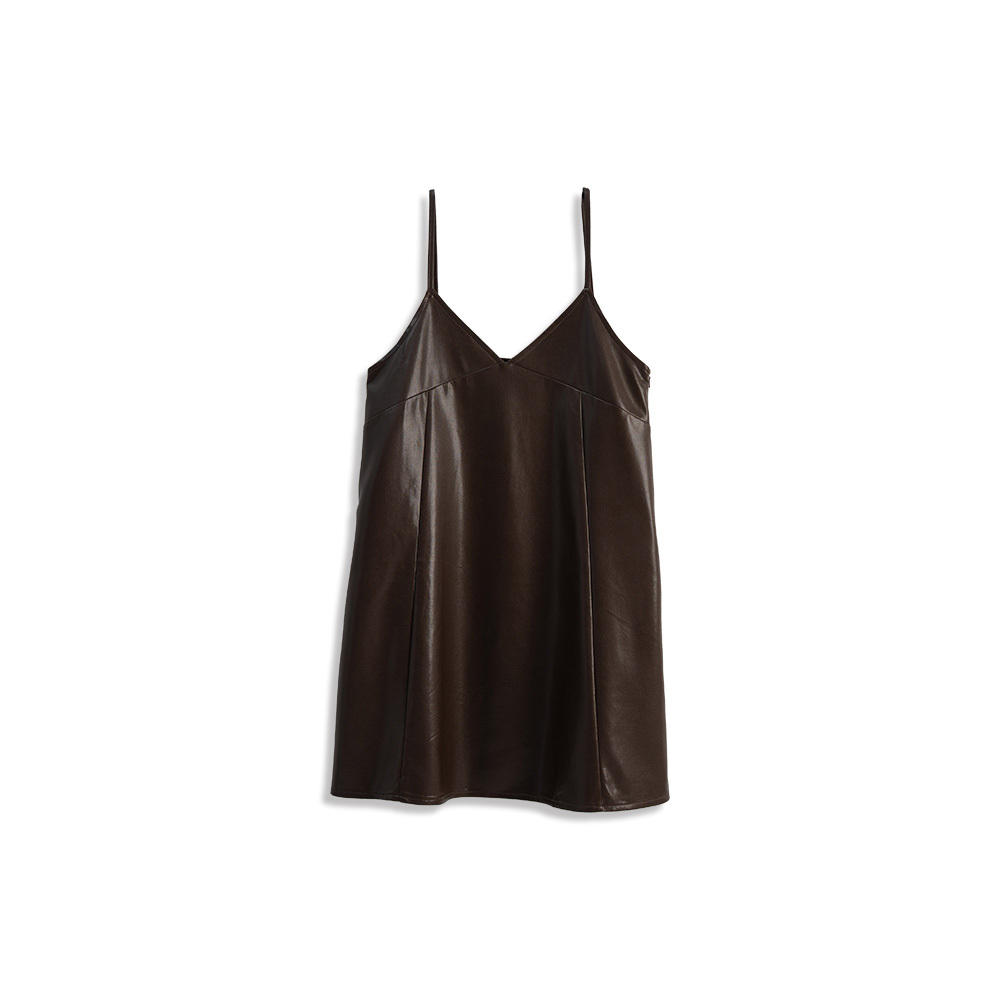 Vネックフェイクレザーミニワンピース 2色展開