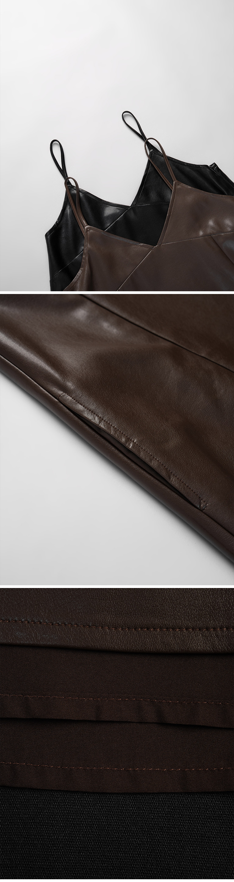 Vネックフェイクレザーミニワンピース 2色展開