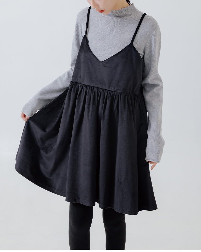 光沢ベルベットVネックキャミワンピース 2色展開