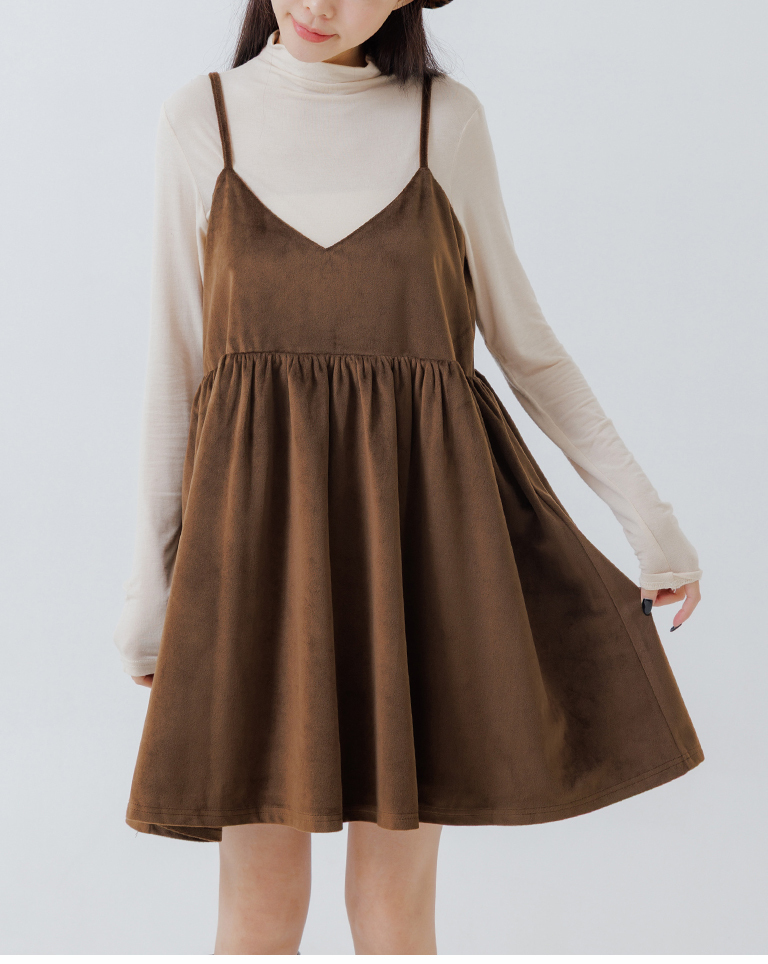 光沢ベルベットVネックキャミワンピース 2色展開