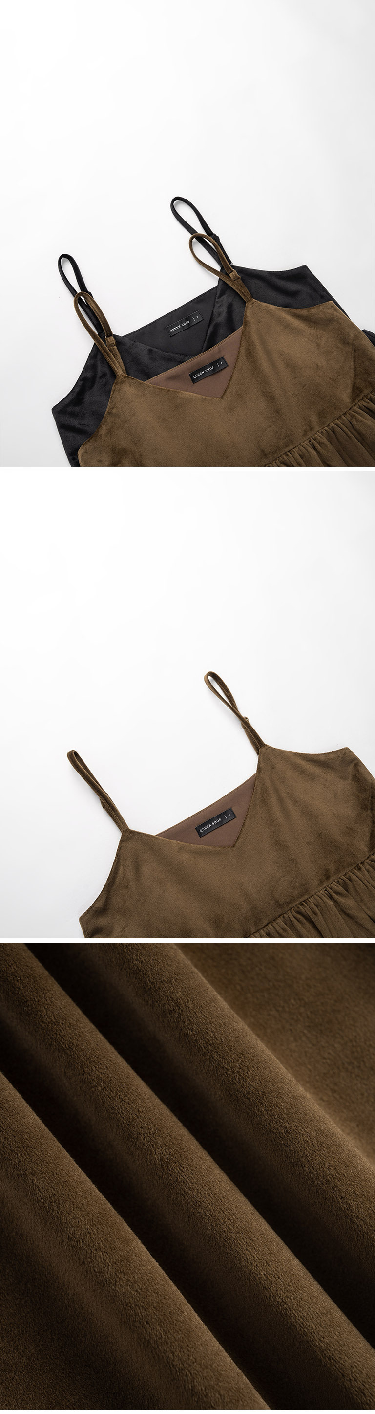 光沢ベルベットVネックキャミワンピース 2色展開