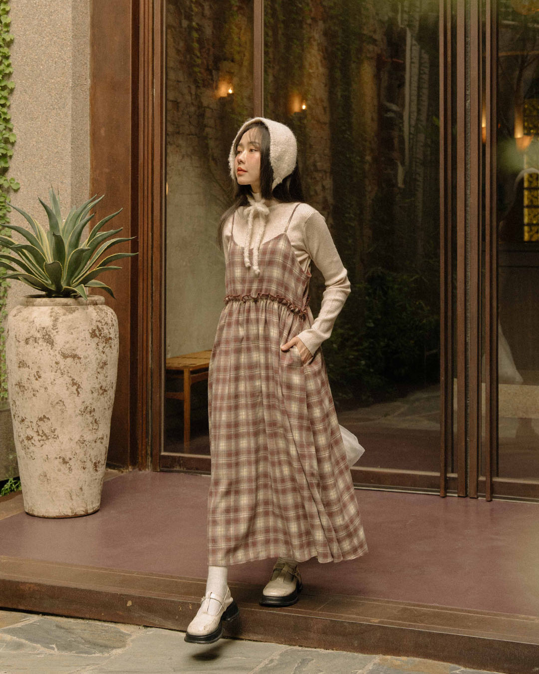 起毛チェックワンピース 2色展開