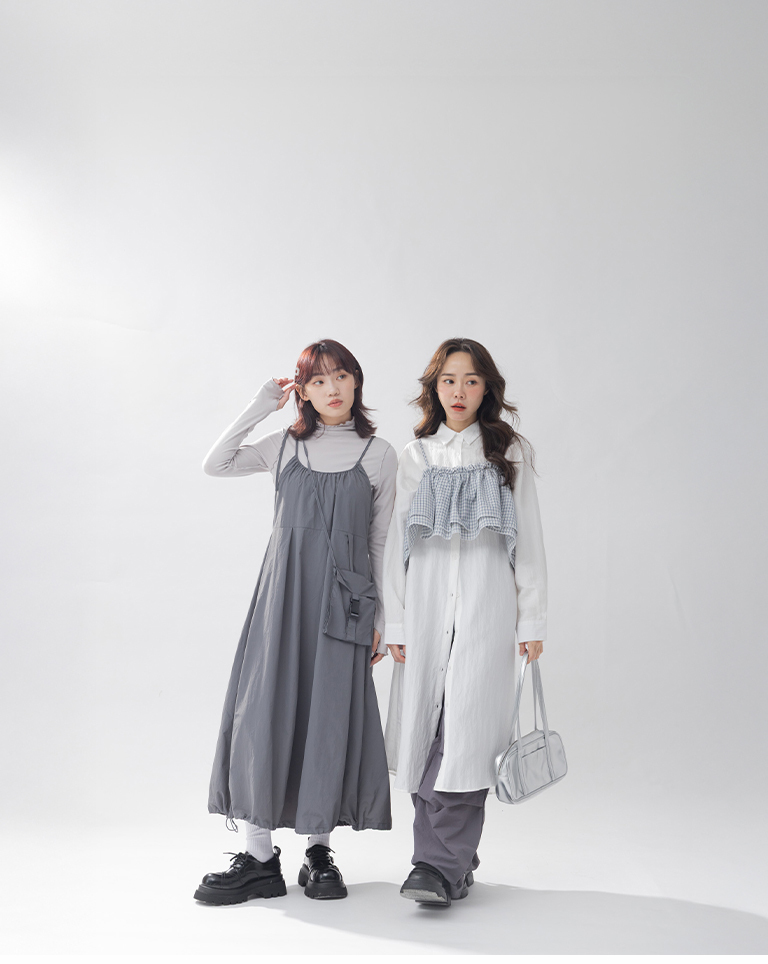 チェック柄ベストツーピースシャツワンピース