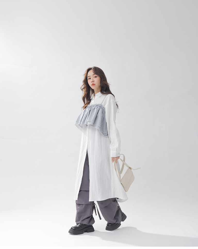 チェック柄ベストツーピースシャツワンピース