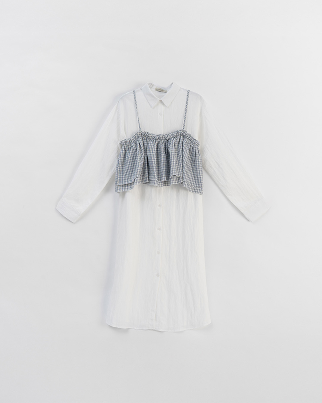 チェック柄ベストツーピースシャツワンピース