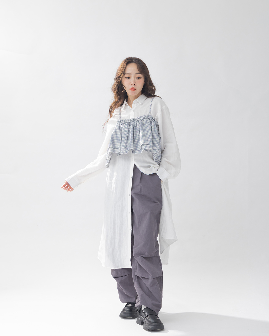 チェック柄ベストツーピースシャツワンピース