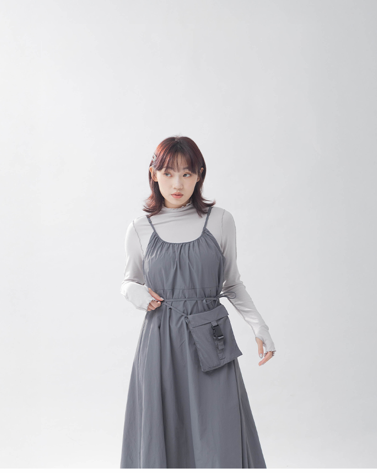 ミニバッグ付き ワークワンピース 2色展開