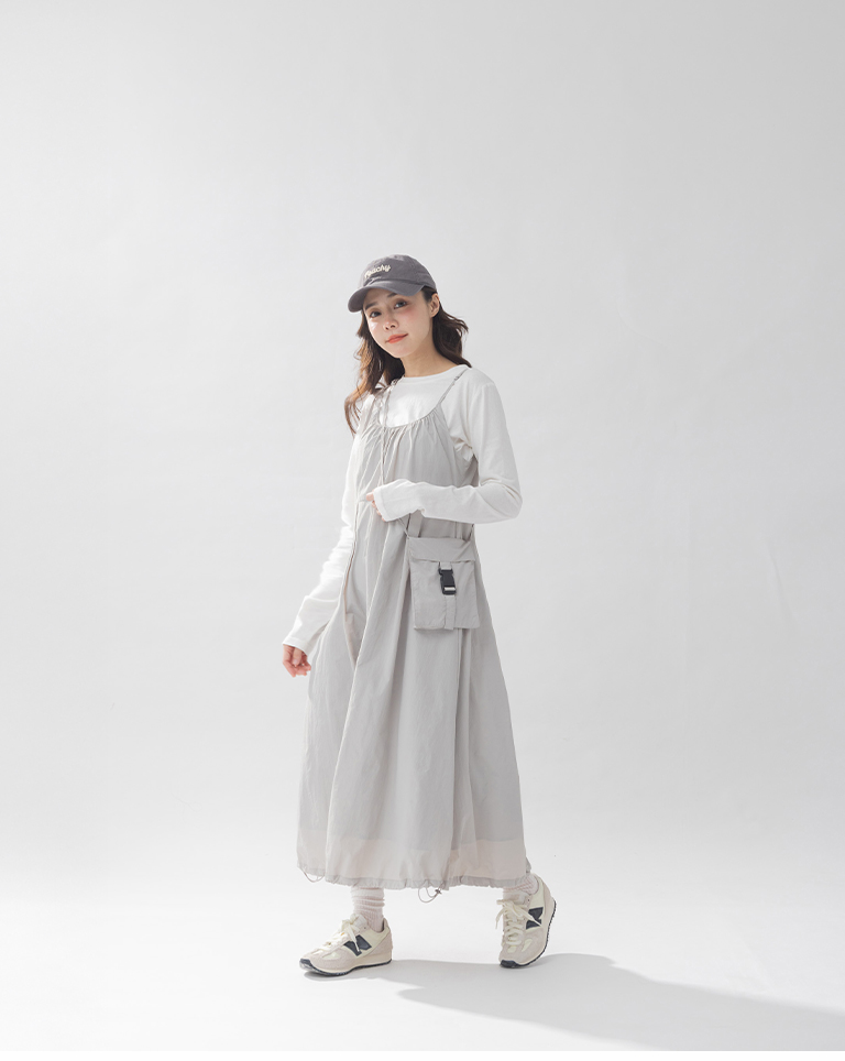 ミニバッグ付き ワークワンピース 2色展開