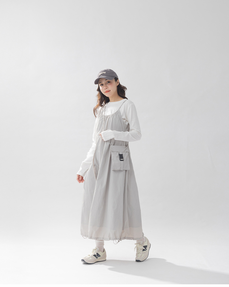 ミニバッグ付き ワークワンピース 2色展開