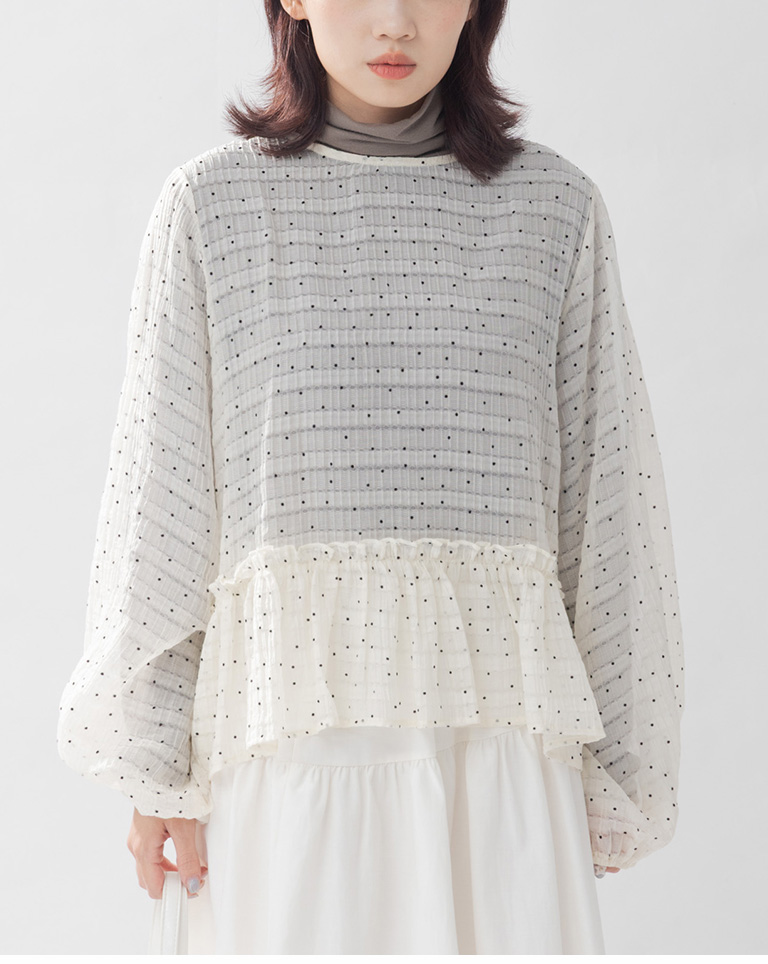 ドット柄フリルシアーブラウス　2色展開 (尚未收到)