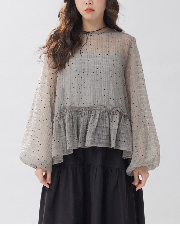 ドット柄フリルシアーブラウス　2色展開 (尚未收到)