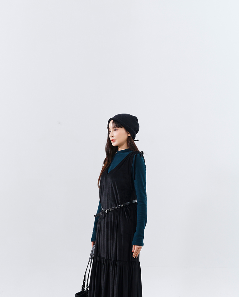 ベルベットリボンロングワンピース 2色展開