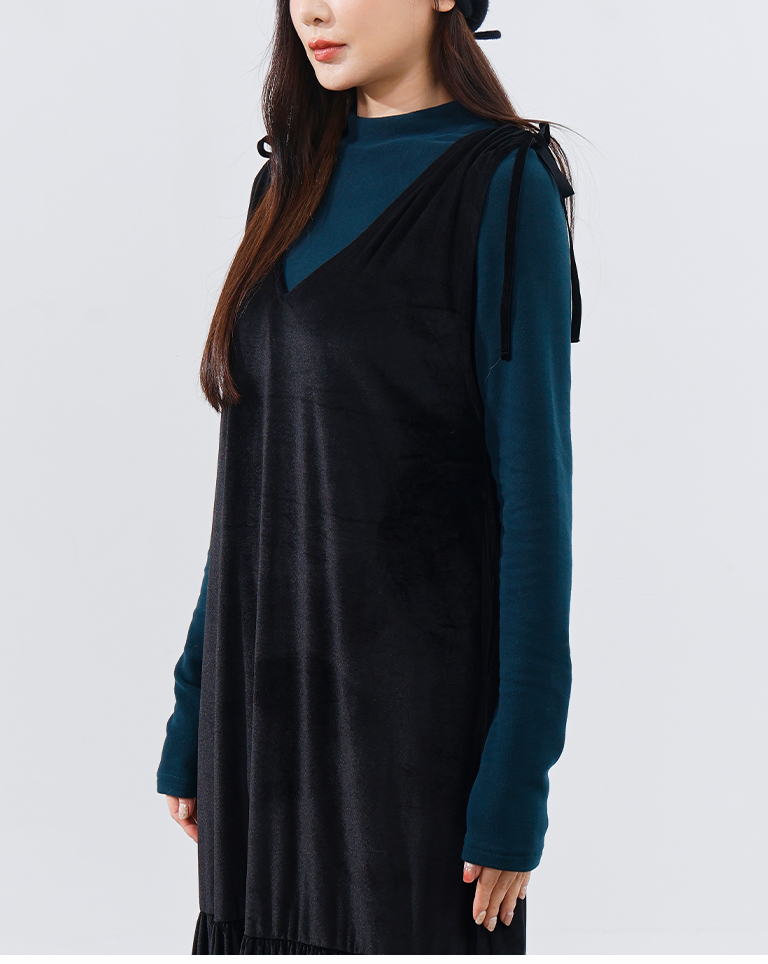 ベルベットリボンロングワンピース 2色展開