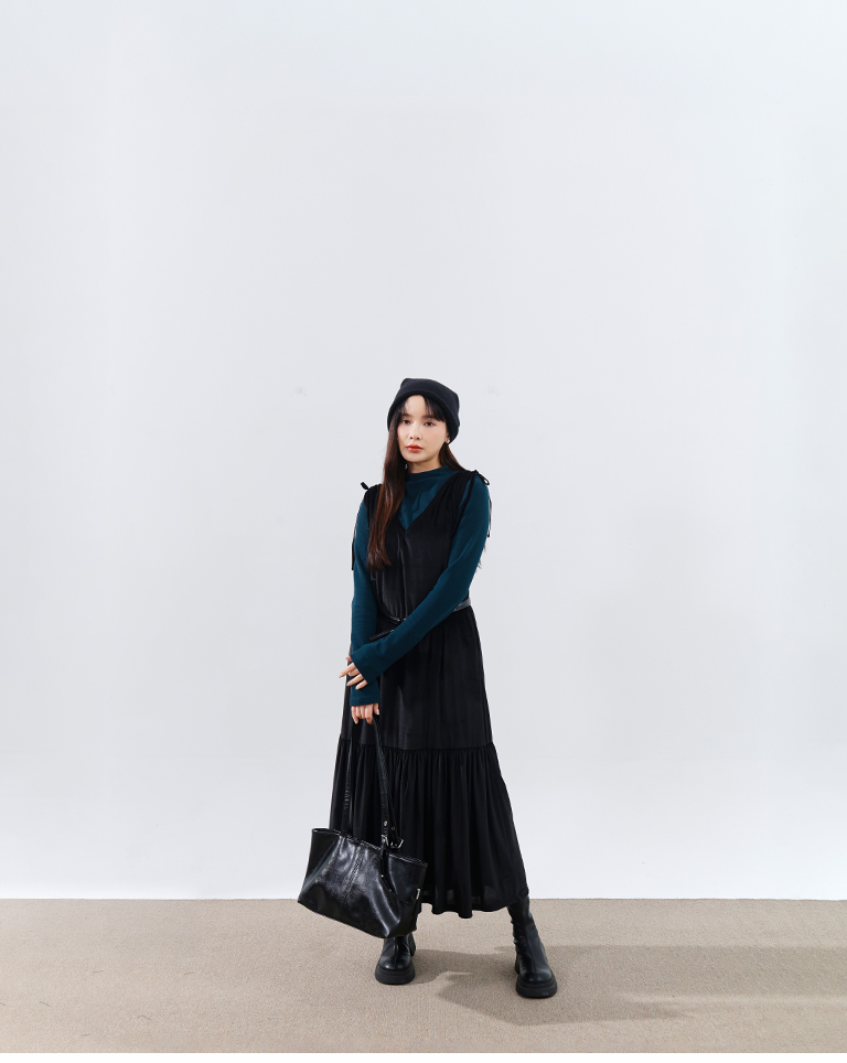 ベルベットリボンロングワンピース 2色展開