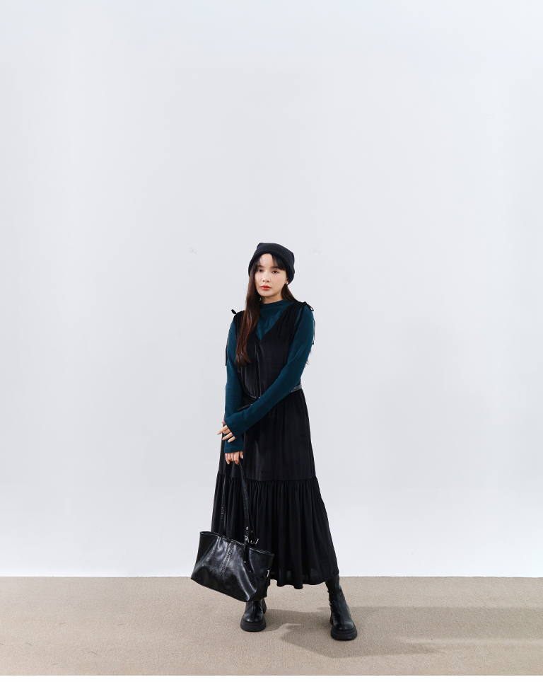 ベルベットリボンロングワンピース 2色展開