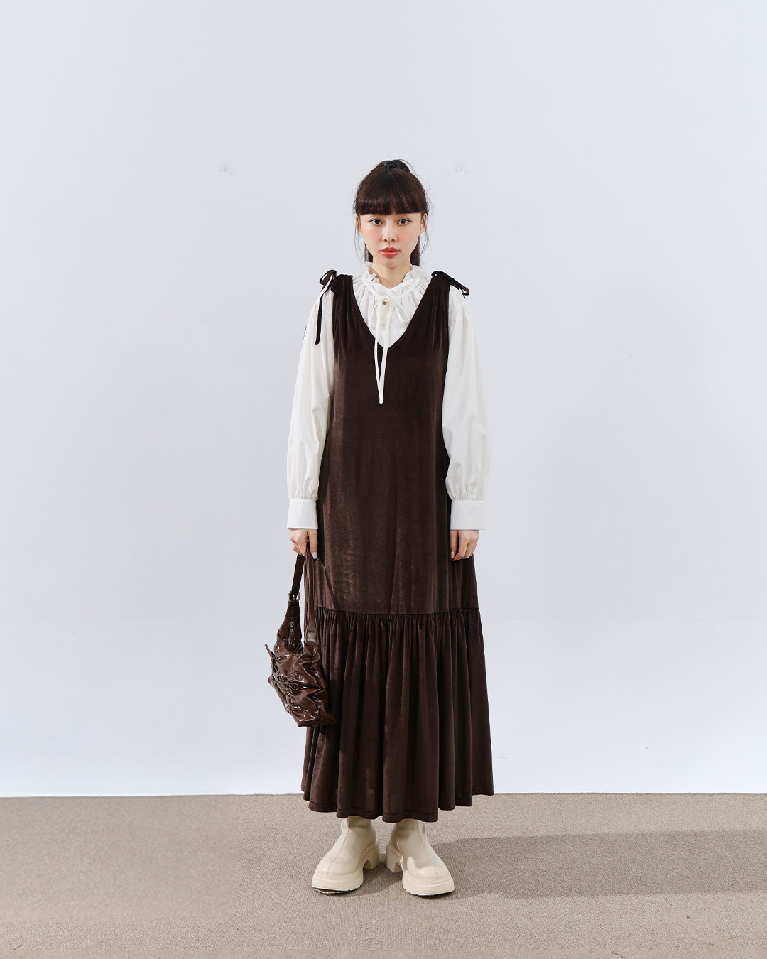 ベルベットリボンロングワンピース 2色展開