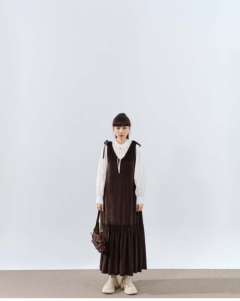 ベルベットリボンロングワンピース 2色展開