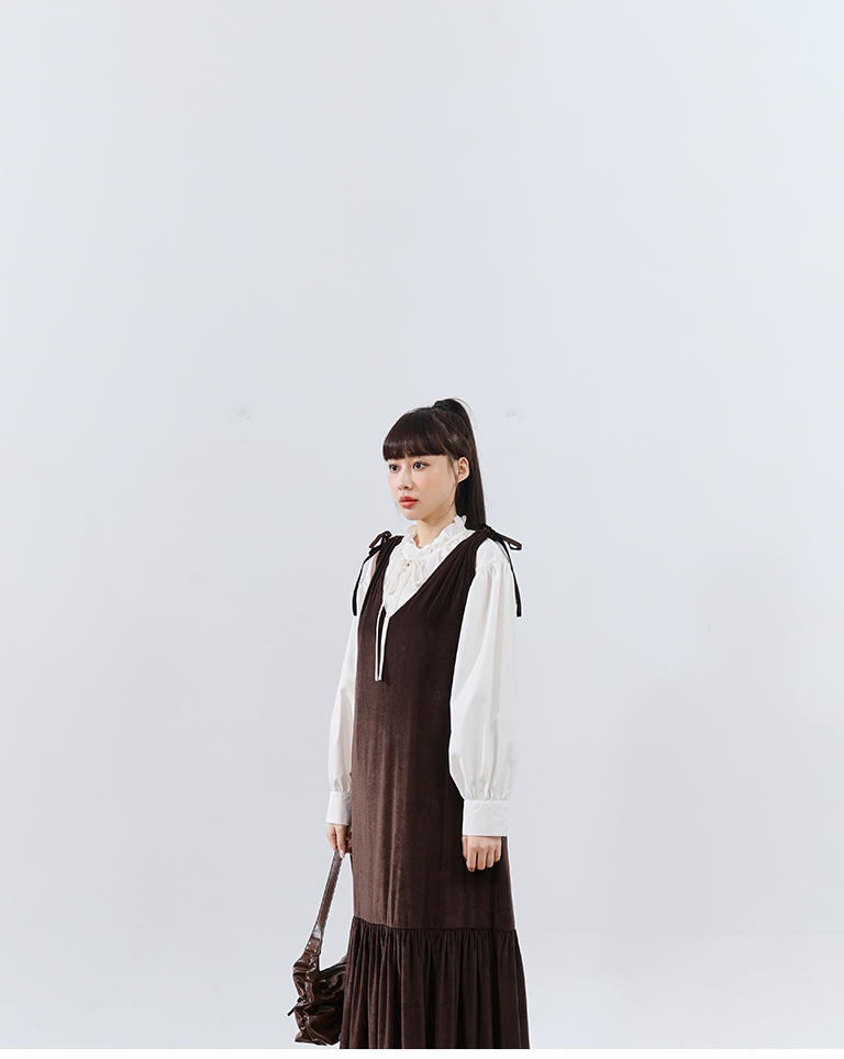 ベルベットリボンロングワンピース 2色展開