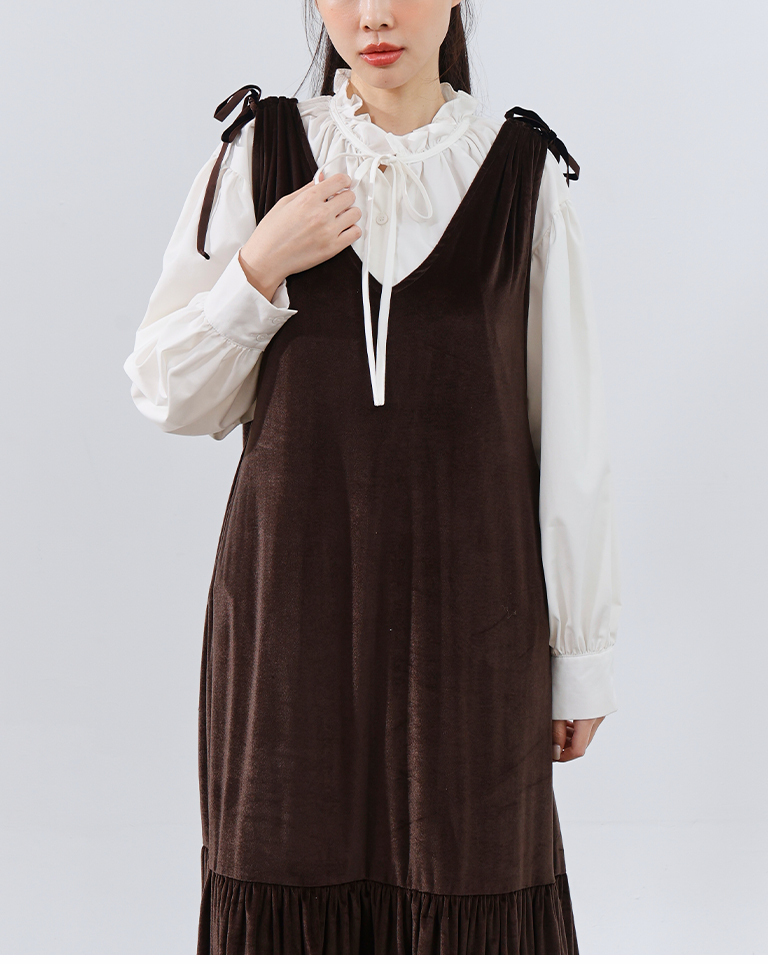 ベルベットリボンロングワンピース 2色展開