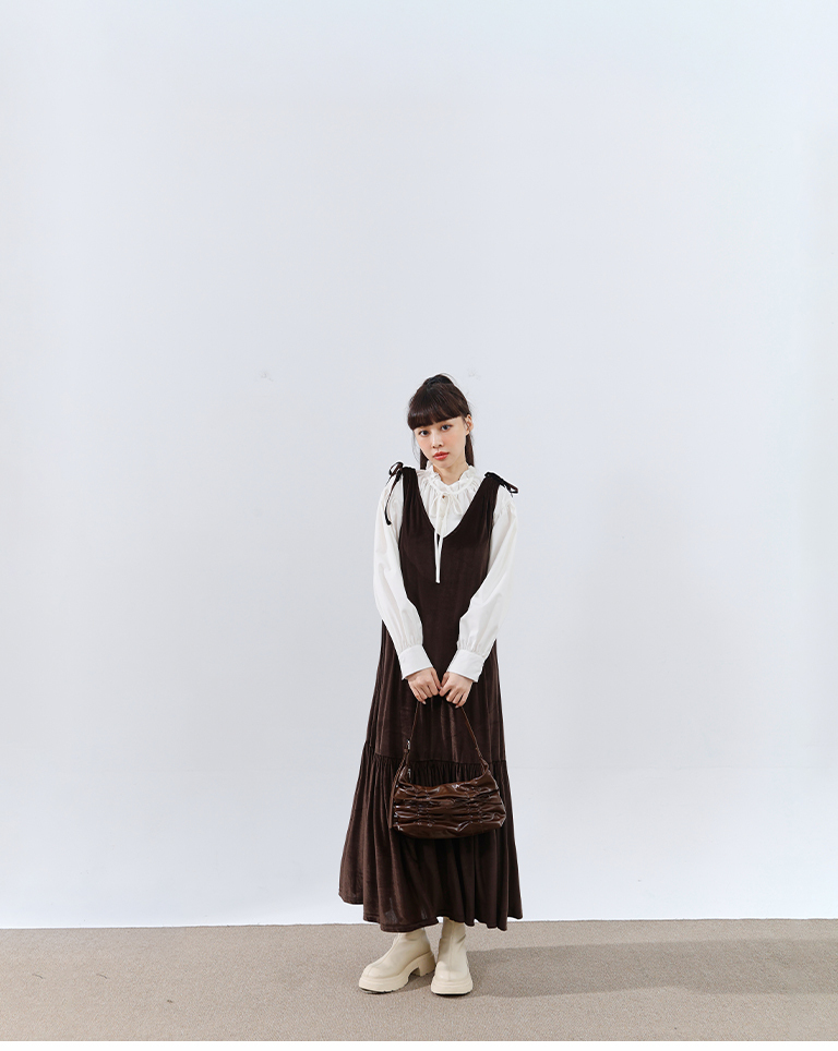 ベルベットリボンロングワンピース 2色展開