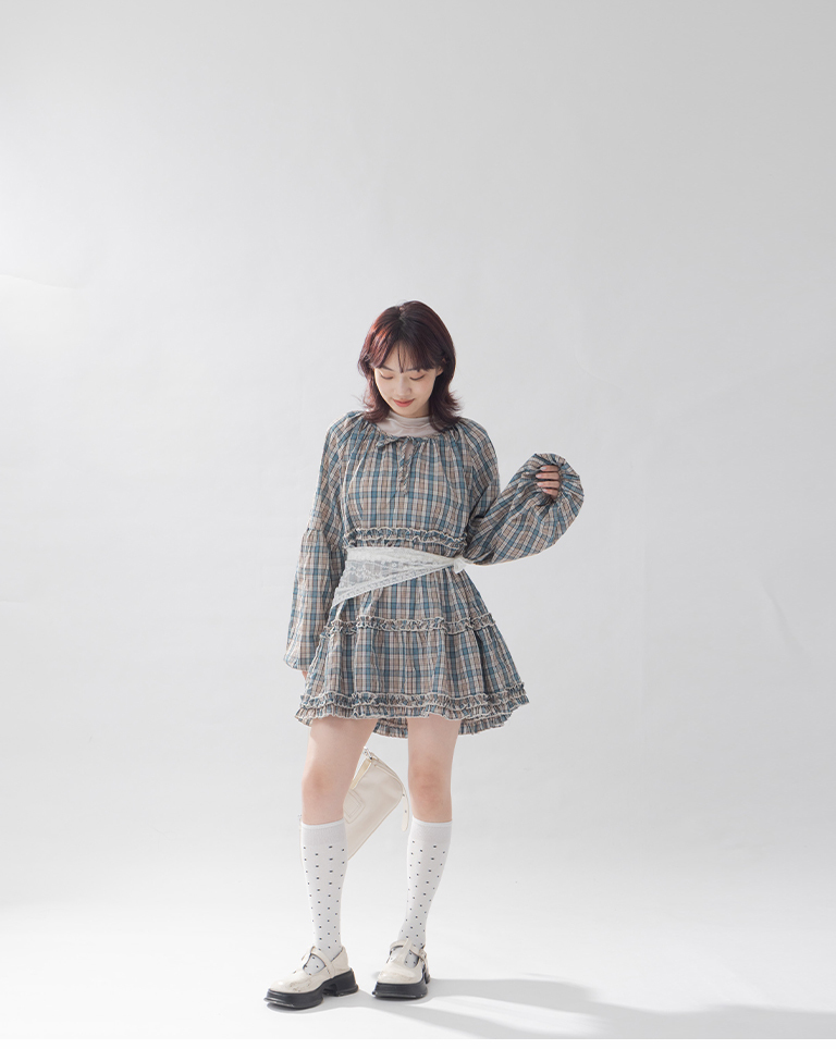 チェック柄ミニワンピース　2色展開　(尚未收到)