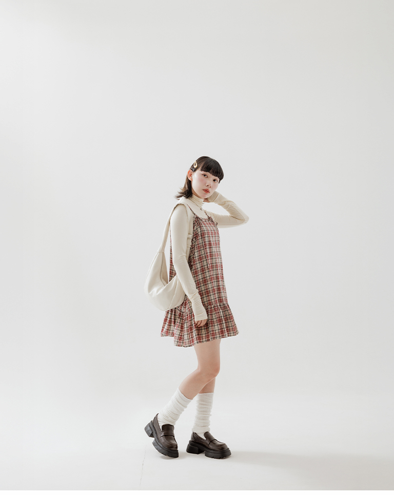 チェックリボンタイミニワンピース レッド