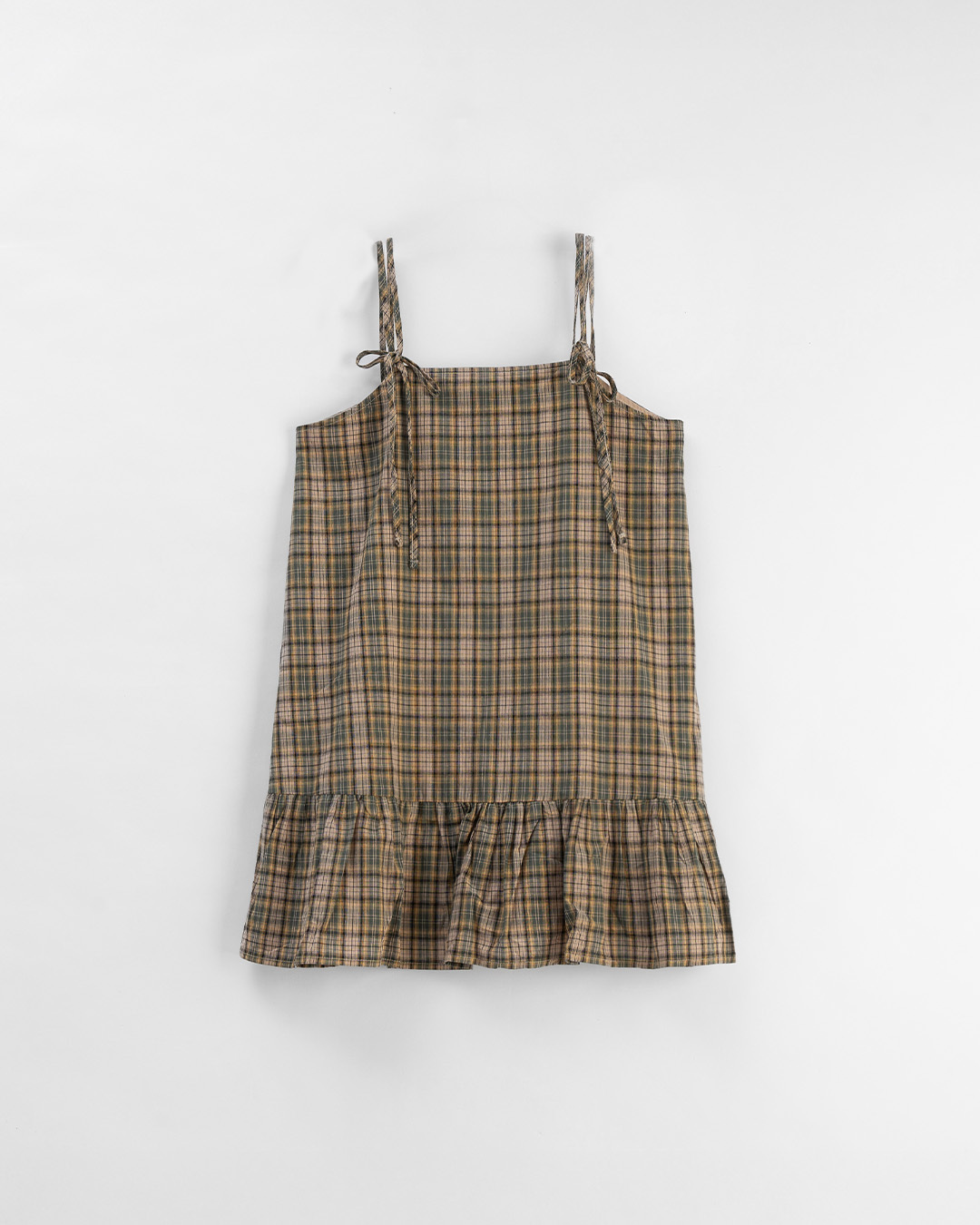 チェックリボンタイミニワンピース グリーン