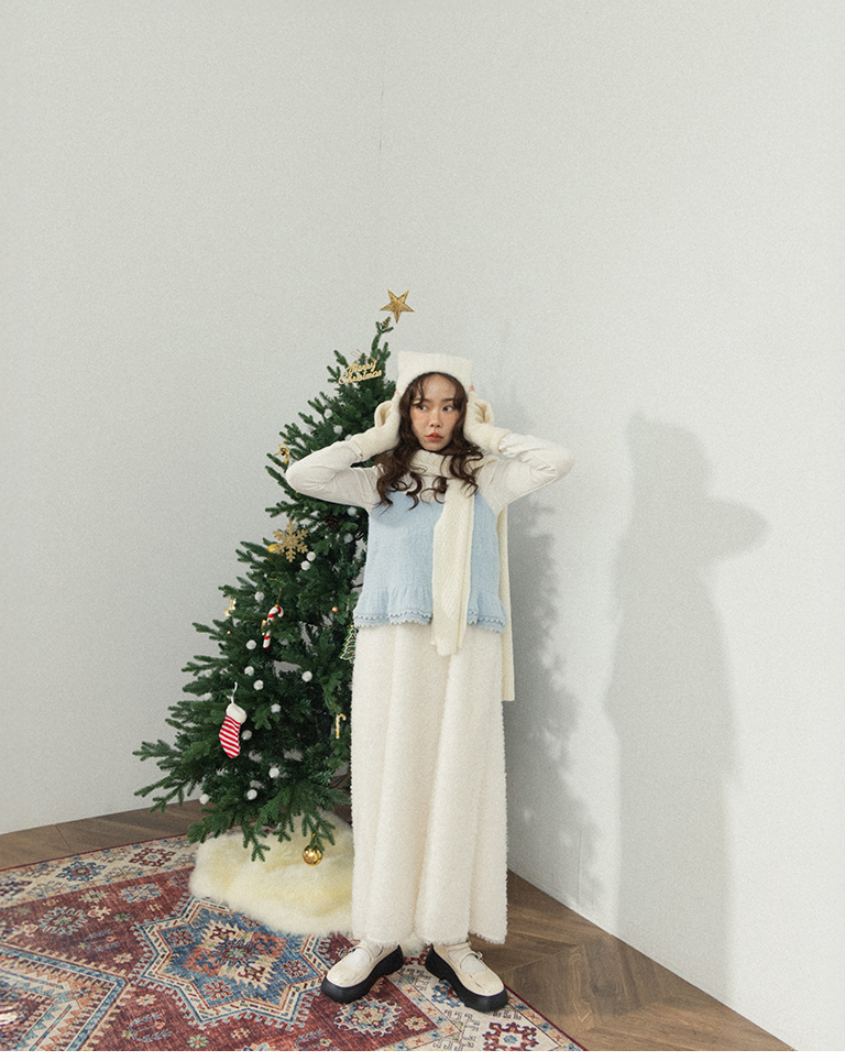 立体ボアキャミロングワンピース 3色展開