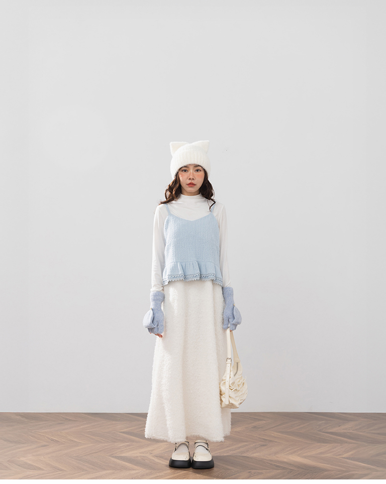 立体ボアキャミロングワンピース 3色展開