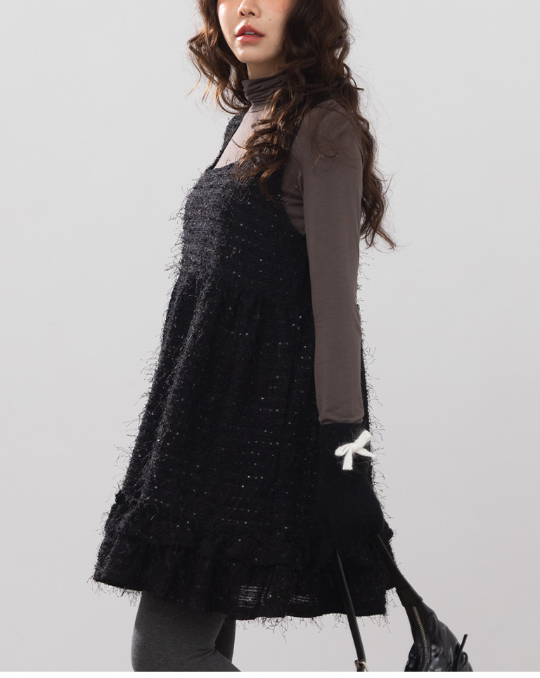 冬8未入荷---フェザーラメミニワンピース 2色展開