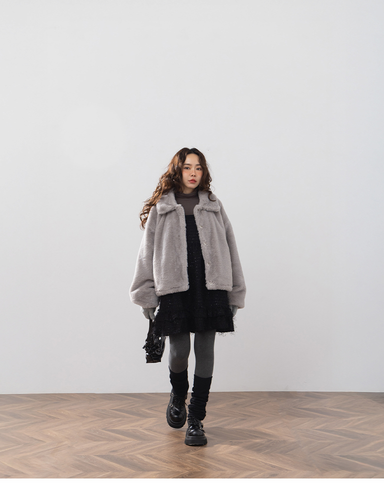 冬8未入荷---フェザーラメミニワンピース 2色展開