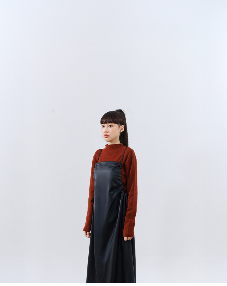 サイドギャザー キャミワンピース レザ  2色展開