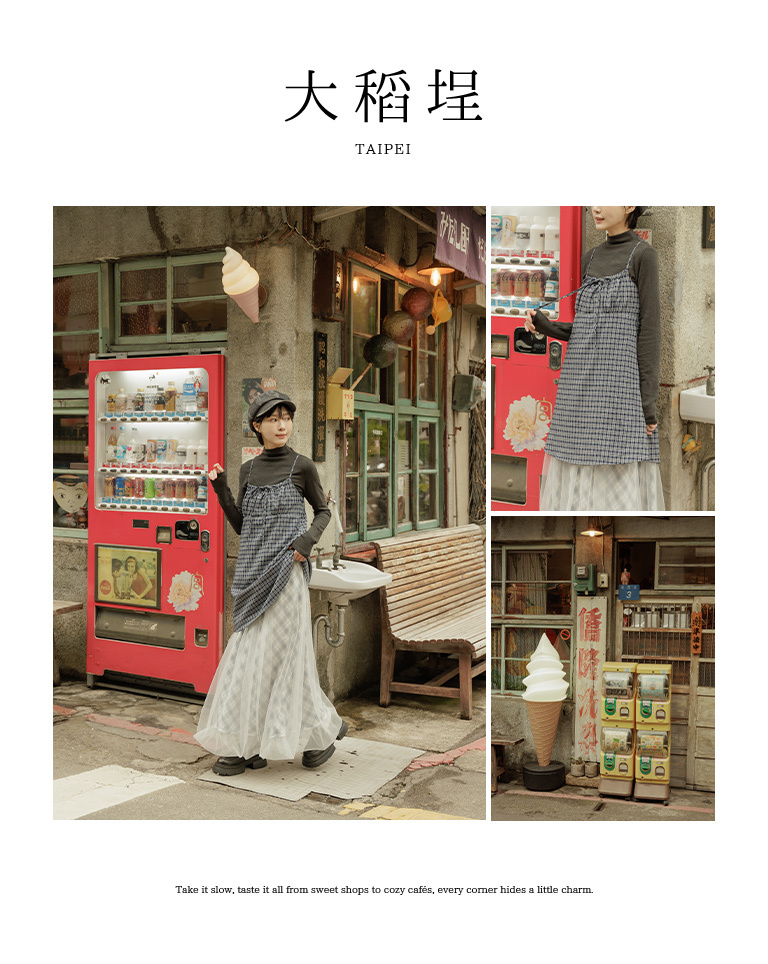 春1尚未收到---チェック柄リボンキャミワンピース 2色展開