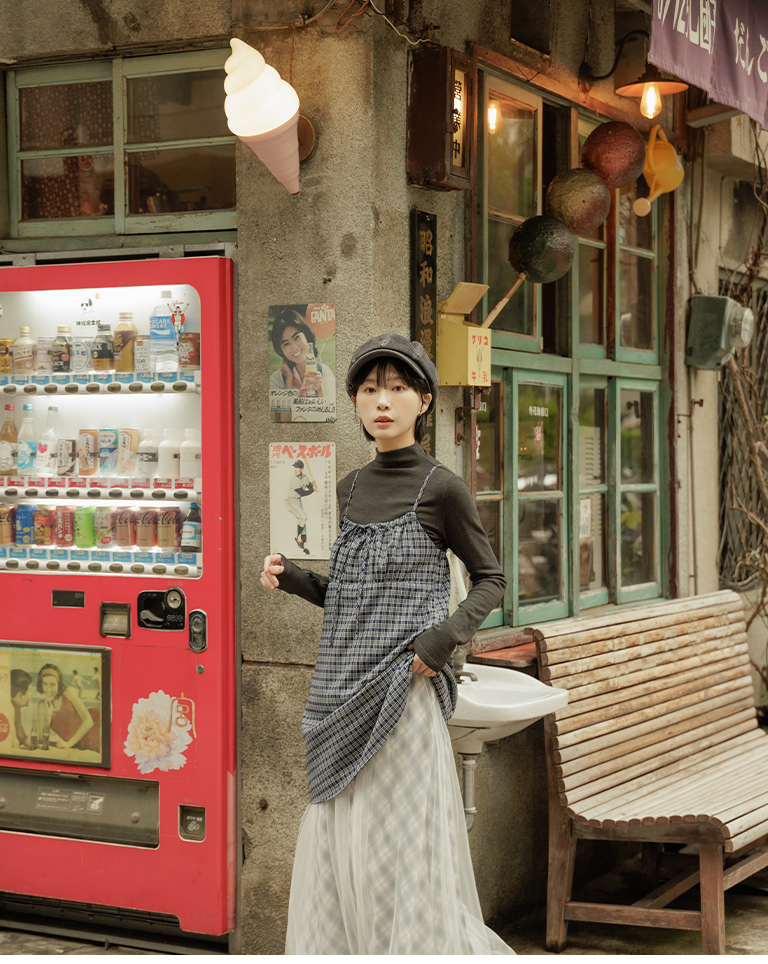 春1尚未收到---チェック柄リボンキャミワンピース 2色展開