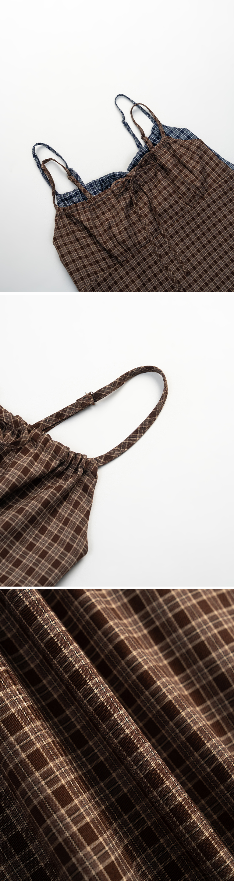 春1尚未收到---チェック柄リボンキャミワンピース 2色展開