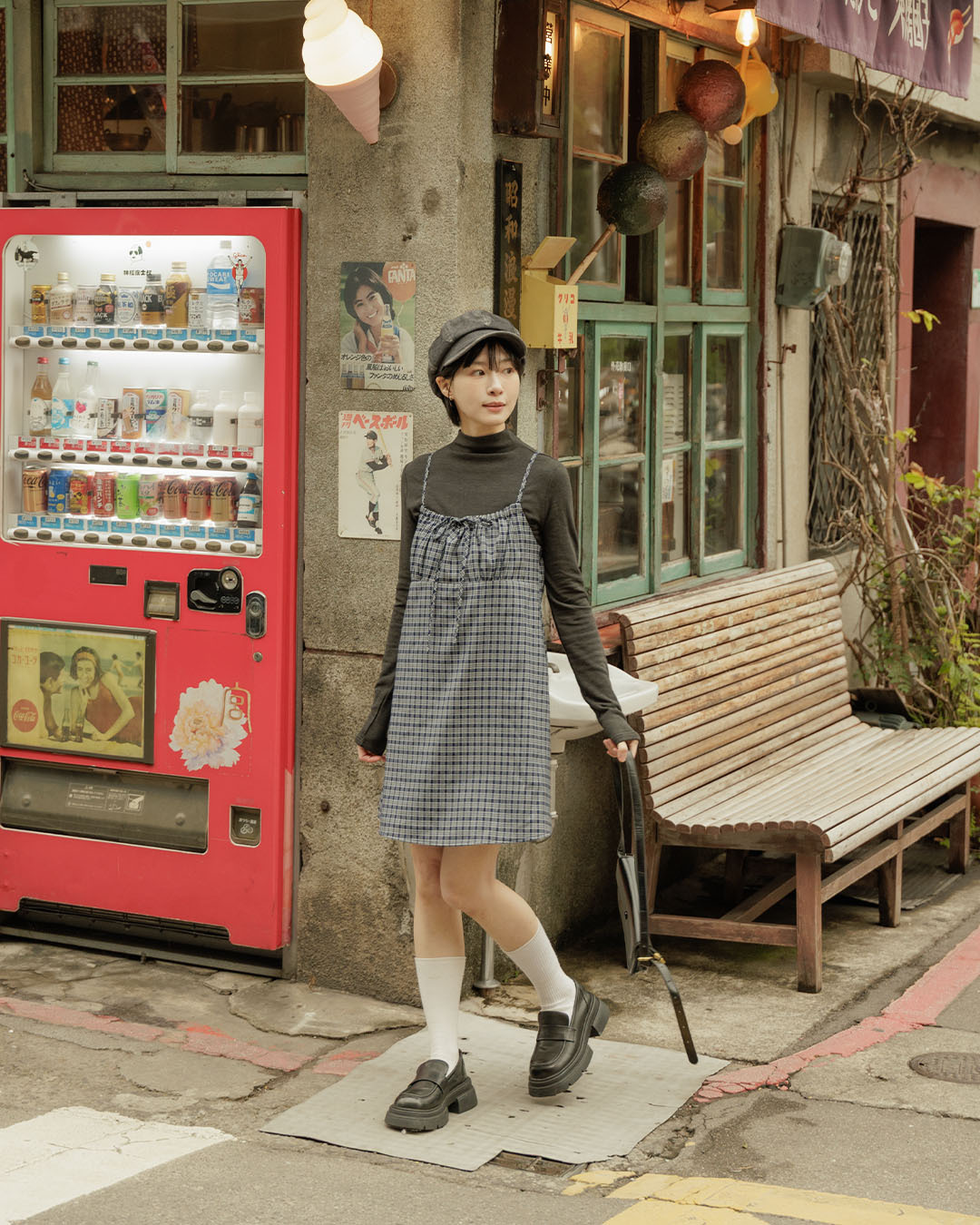 春1尚未收到---チェック柄リボンキャミワンピース 2色展開