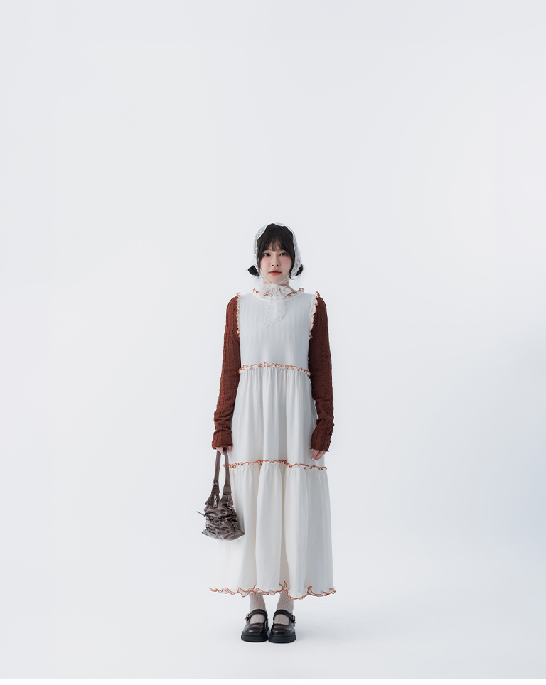 春8商未收到---配色メロウフリルワンピ 2色展開