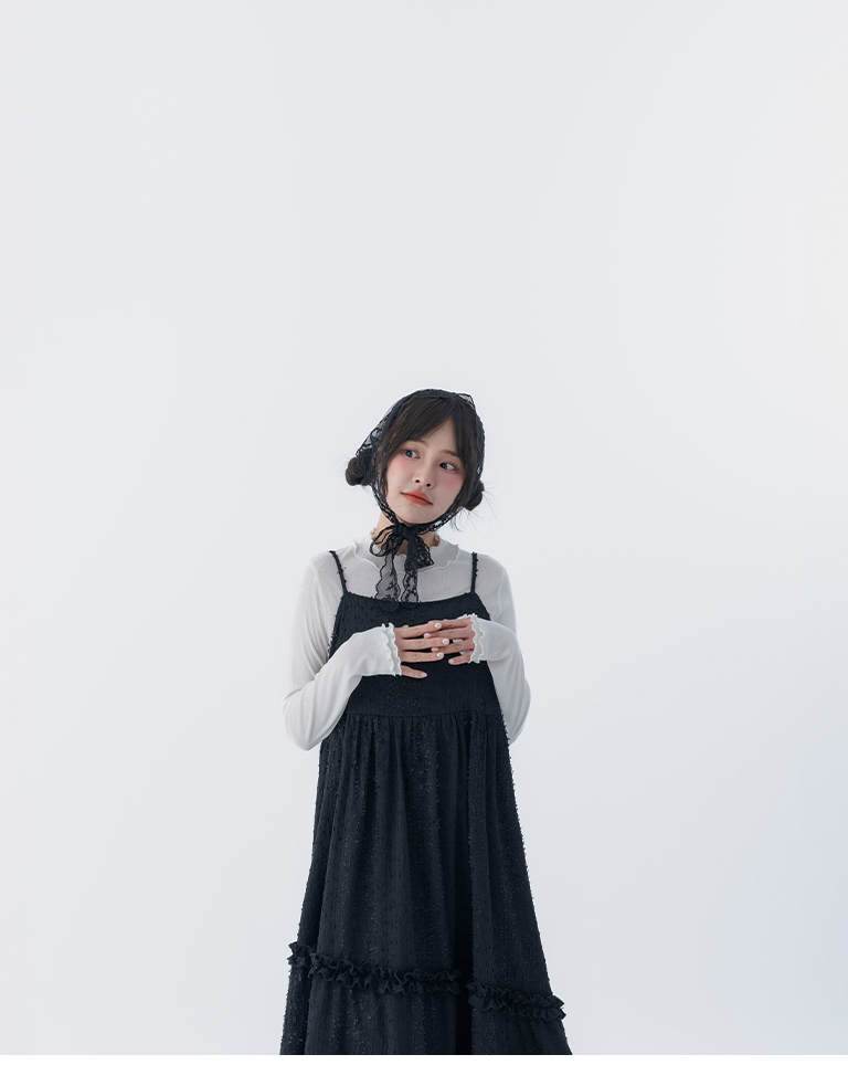 立体ジャカードフリルワンピ 3色展開