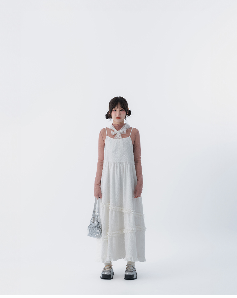 立体ジャカードフリルワンピ 3色展開