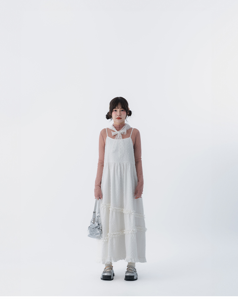 立体ジャカードフリルワンピ 3色展開