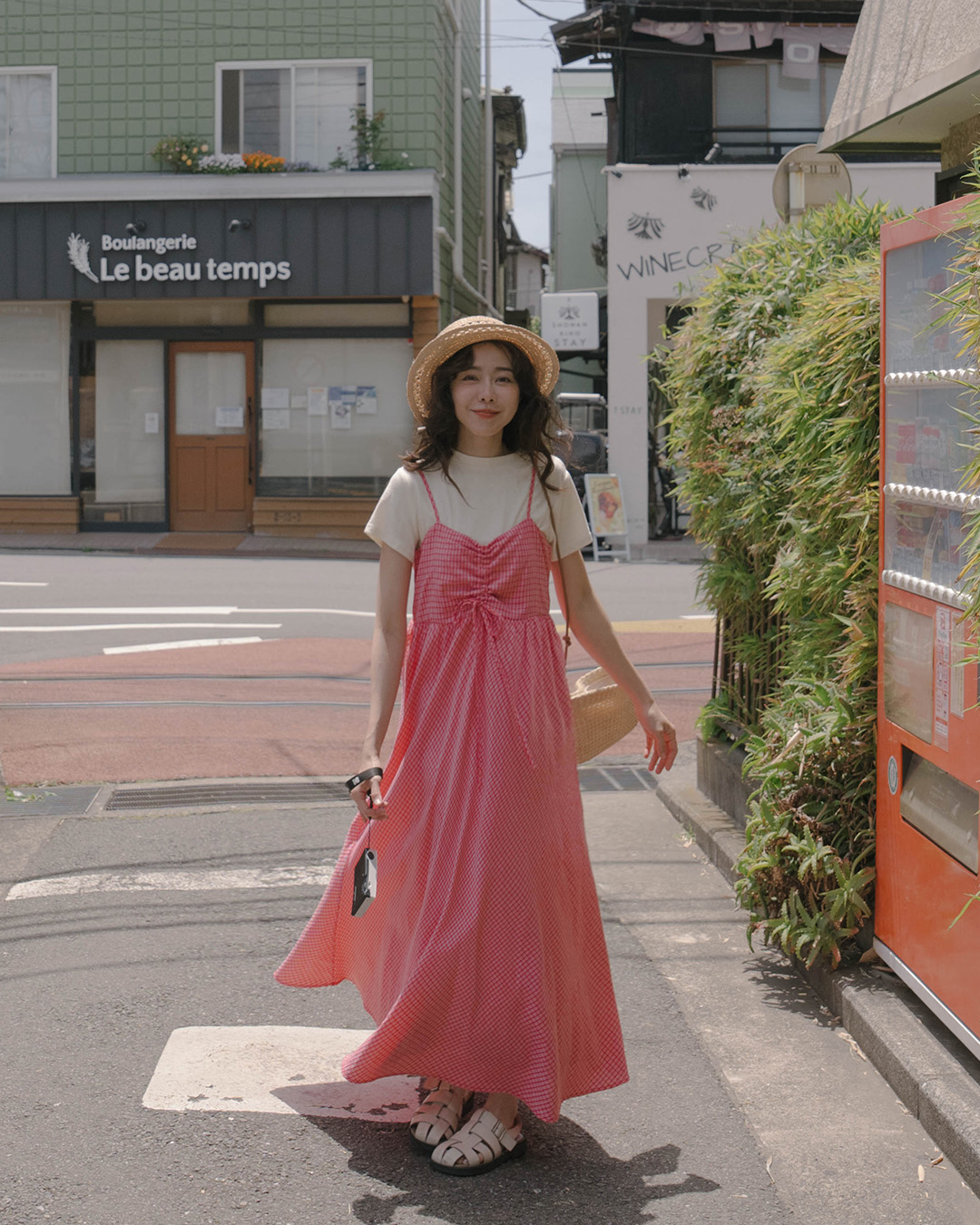 チェックシャーリングキャミワンピース レッド – QUEEN SHOP