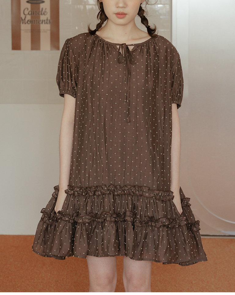 春5尚未收到---ドットフリルケーキミニワンピース 2色展開