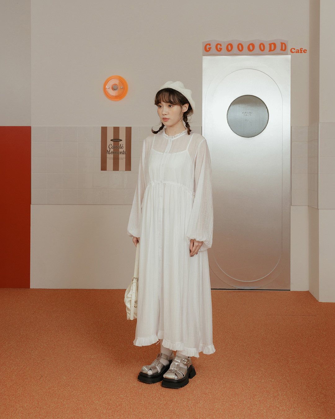 フリルカラーシアーセットワンピース 2色展開