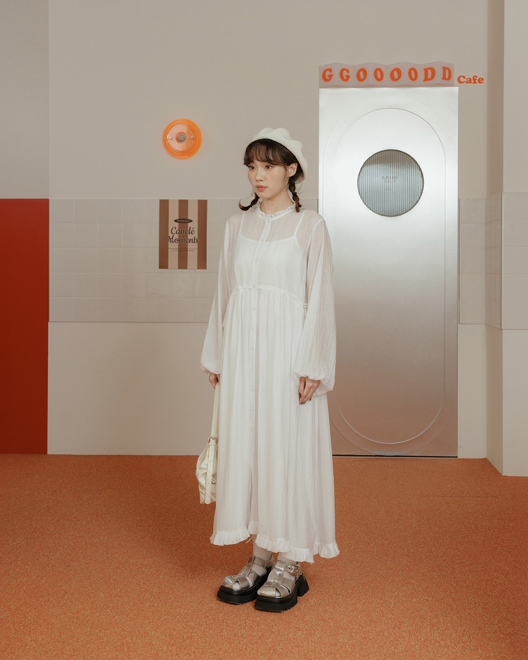 フリルカラーシアーセットワンピース 2色展開