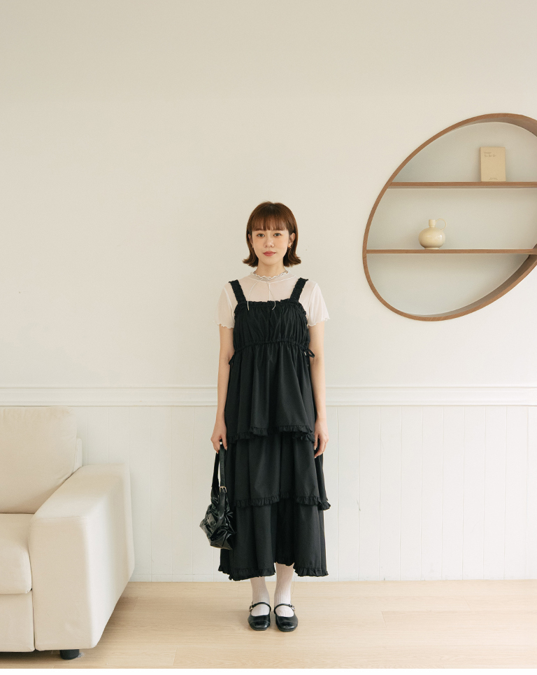 多層フリルティアードロングワンピース 2色展開