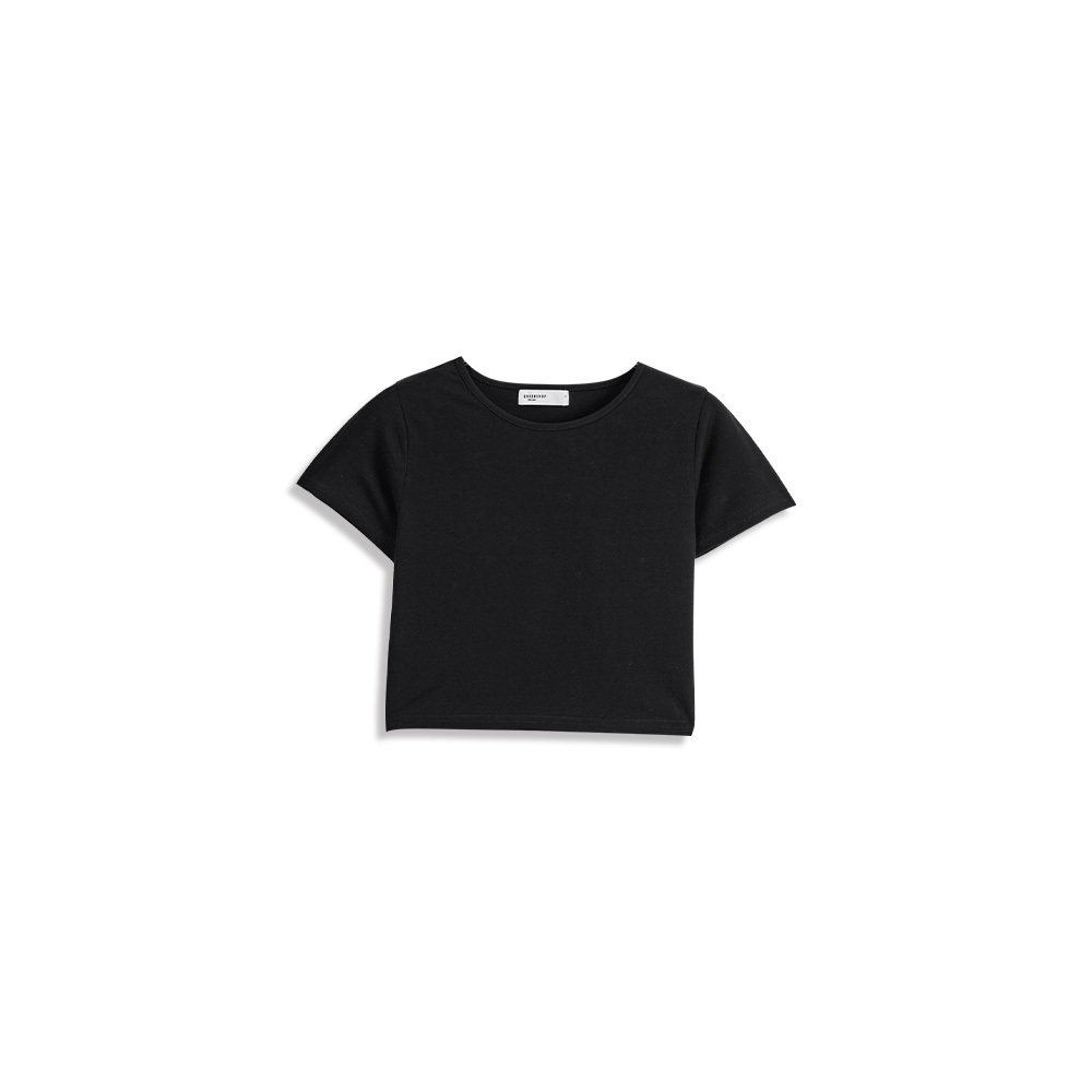 無地ラウンドネックショートトップス 6色展開 S/M/L