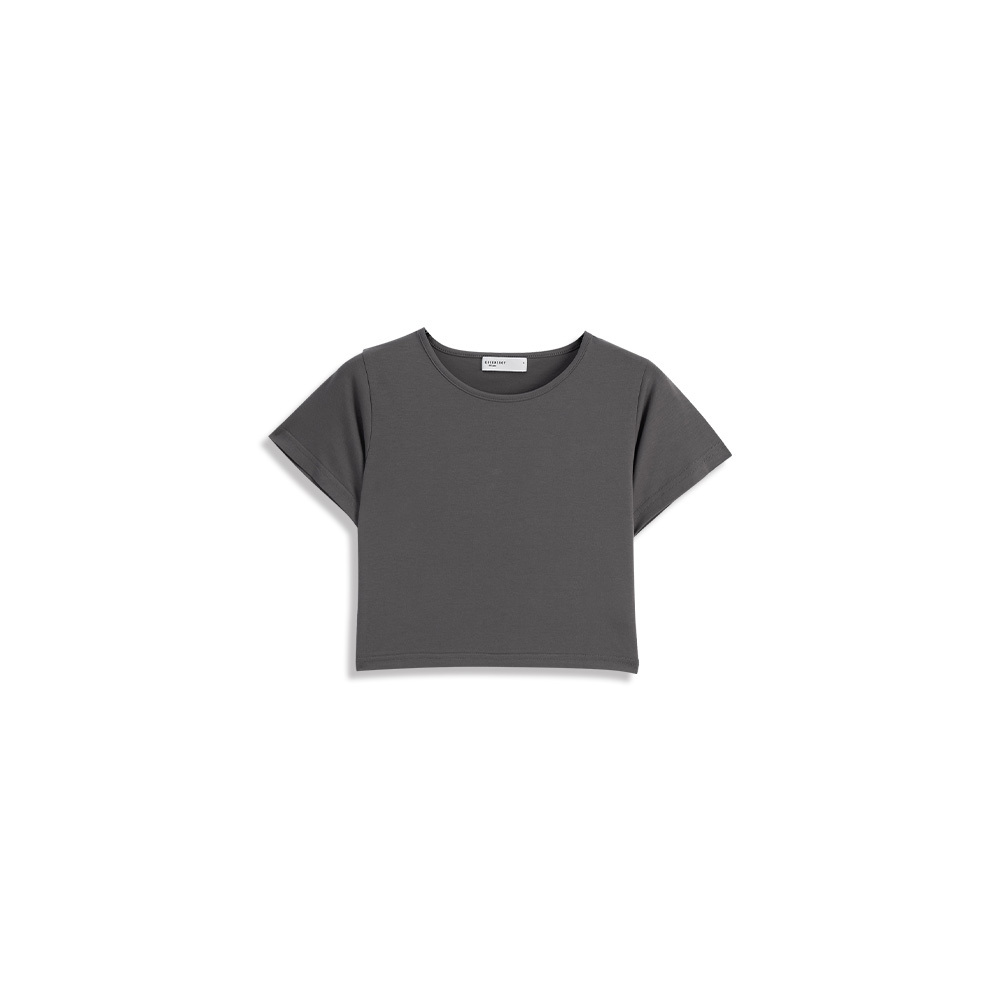 無地ラウンドネックショートトップス 6色展開 S/M/L