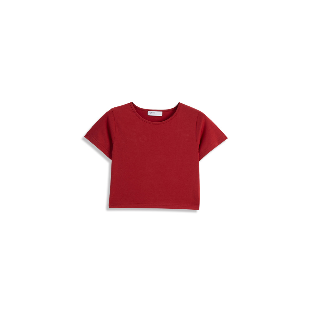 無地ラウンドネックショートトップス 6色展開 S/M/L